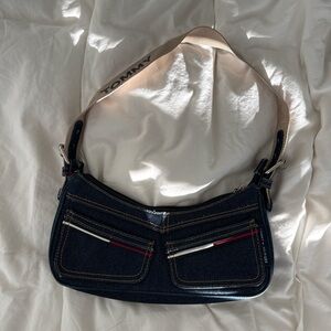 Tommy Hilfiger Navy Denim Bag with Beige Strap
